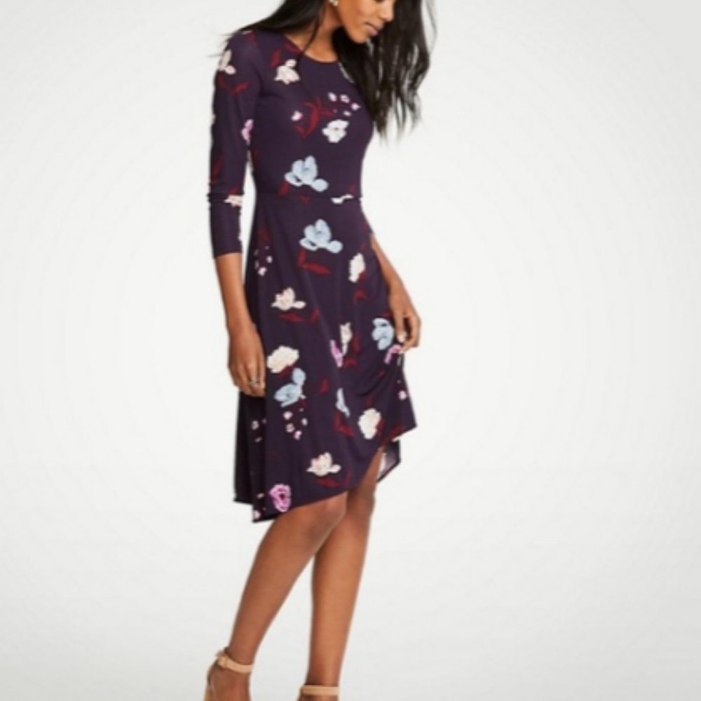 Ann Taylor Loft Midi Dress Floral Print Botanical Tulip Circle